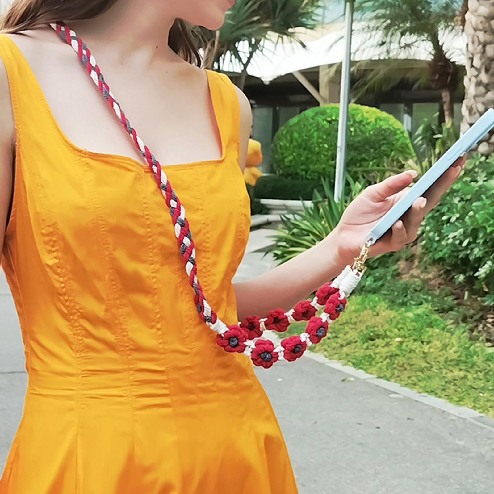 Macrame Boho Crossbody Strap Purse Strap Wallet Keychain Cell Phone Lanyards Red