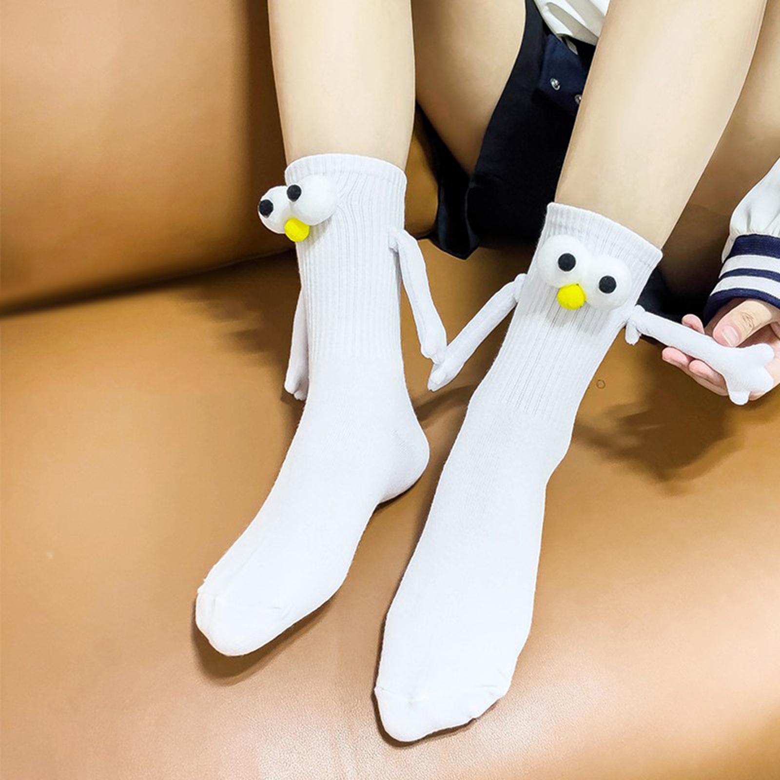 Magnetic Suction Doll Couple Socks Soft Couple Holding Hands Sock white