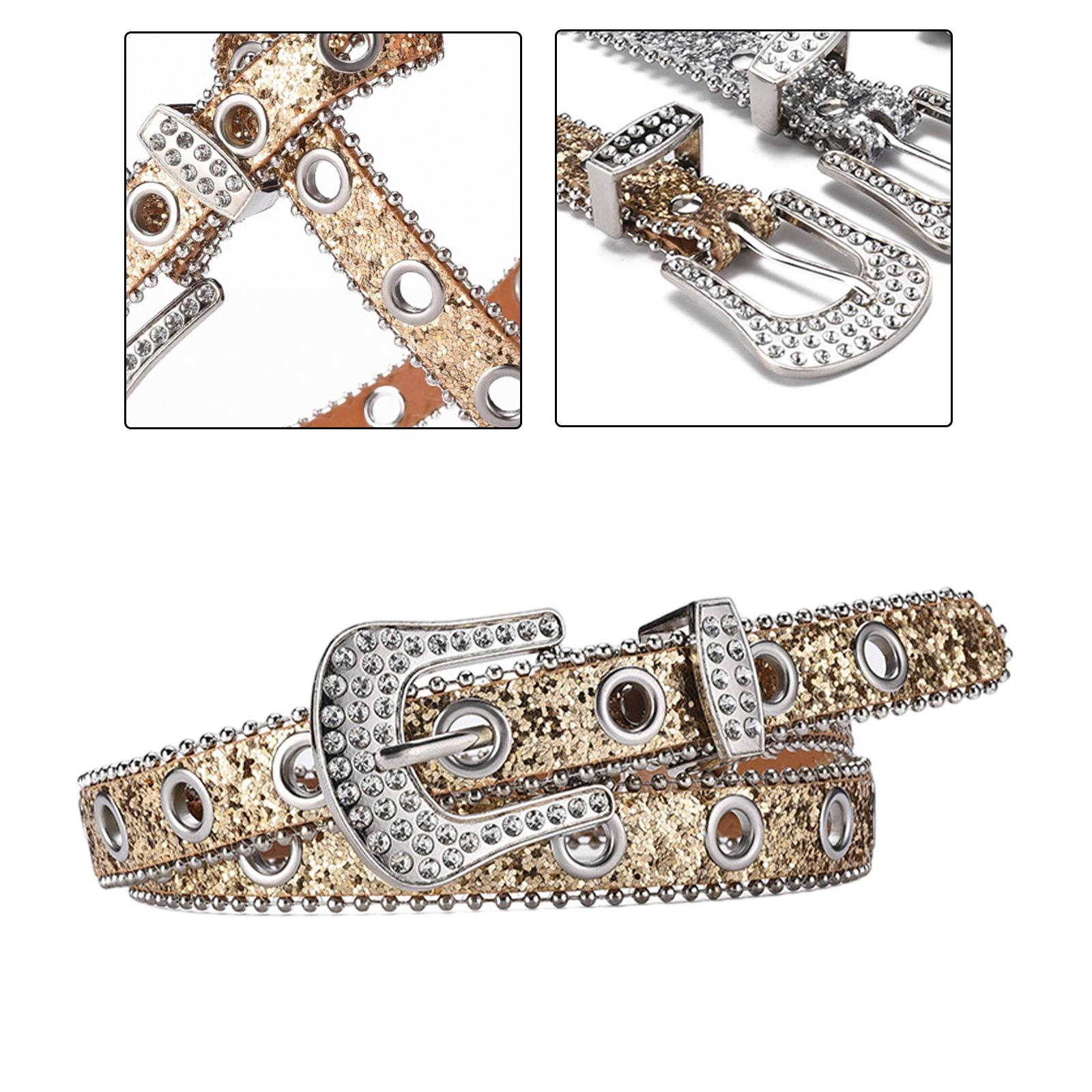 Rhinestone Belts Western Bling Studded PU Leather Belt Gold