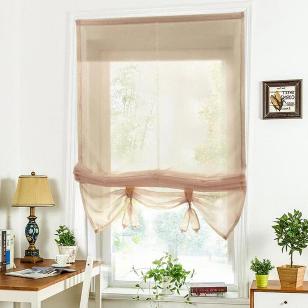 Elegant Sheer Roman Curtains Adjustable Tie Up Shades 1 Panel Windows   72000619 7 Image 