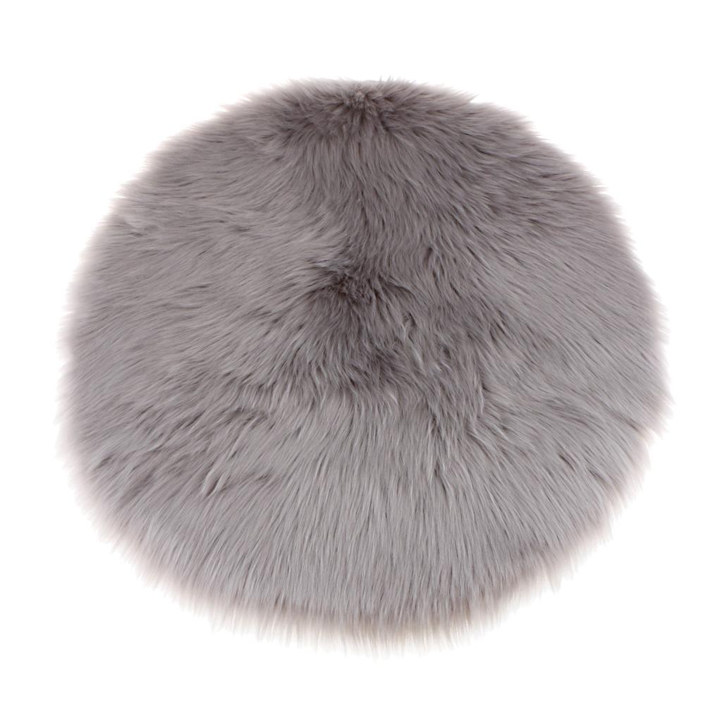 2xFaux Fur Seat Cushion Pad Artificial Sheepskin Mat Gray 33cm