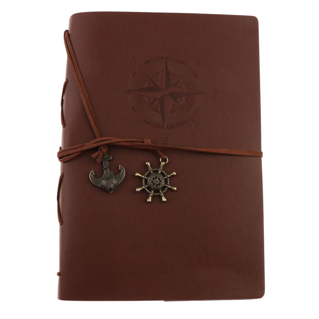 Leather Notebook Portable Loose Leaf Blank Notebook for Travel Brown