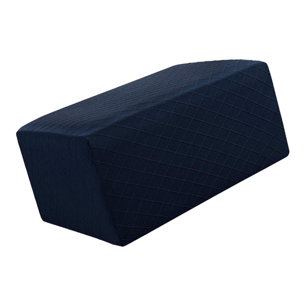 Storage Ottoman Stool Cover Footstool Stretch Grid Slipcover Dark Blue