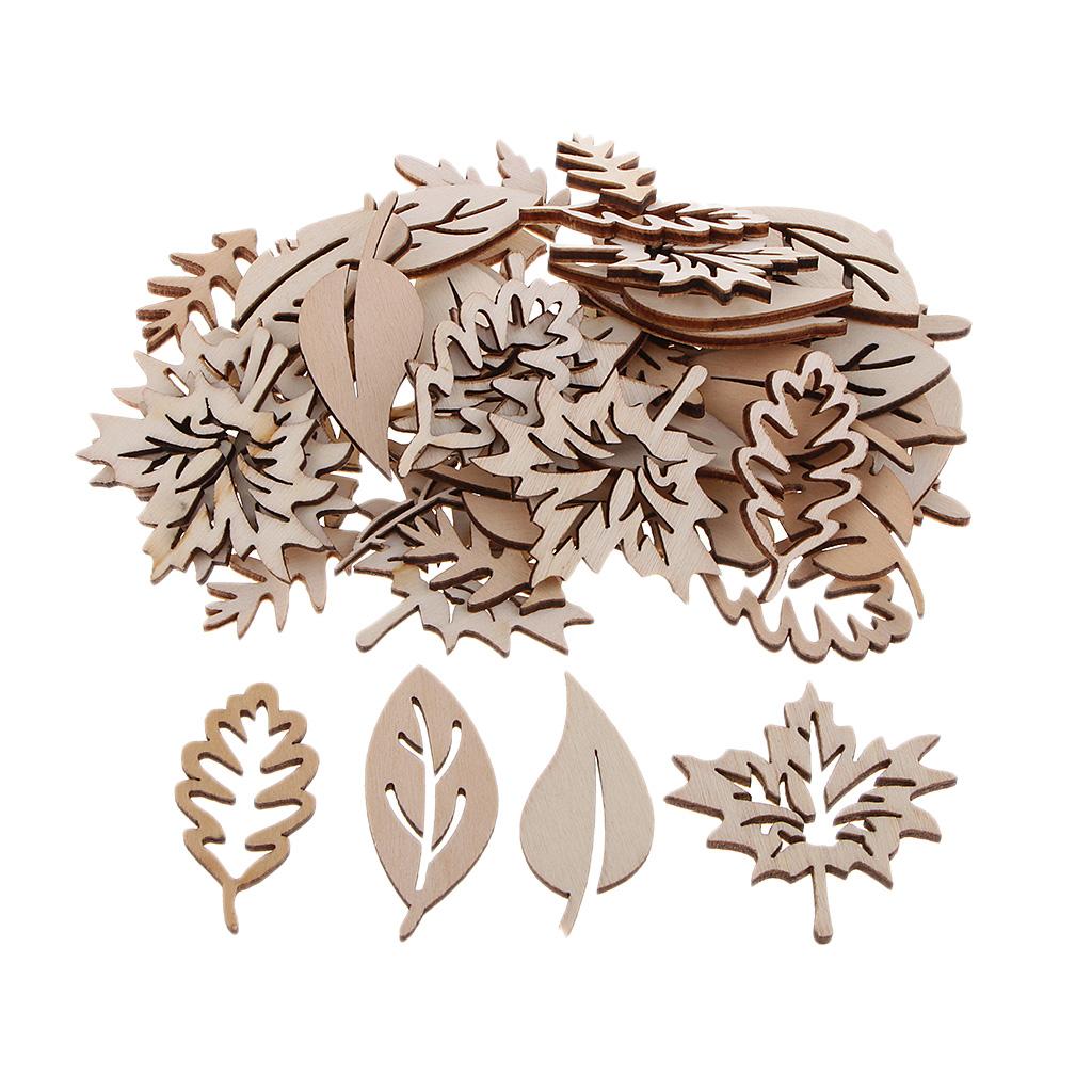 3x50 Pieces Natural Wooden Leaves Shapes for DIY Crafts