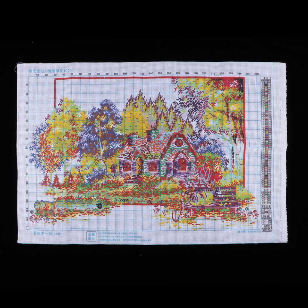 Stamped Cross Stitch Kit DIY Handmade Needlework Four Seasons Scenery Autumn