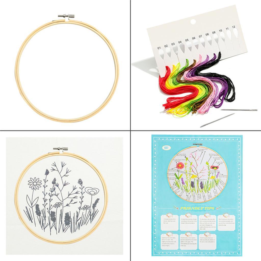 Stamped Embroidery Starter Kit Cross Stitch DIY Kit Wood Hoop Small Daisy