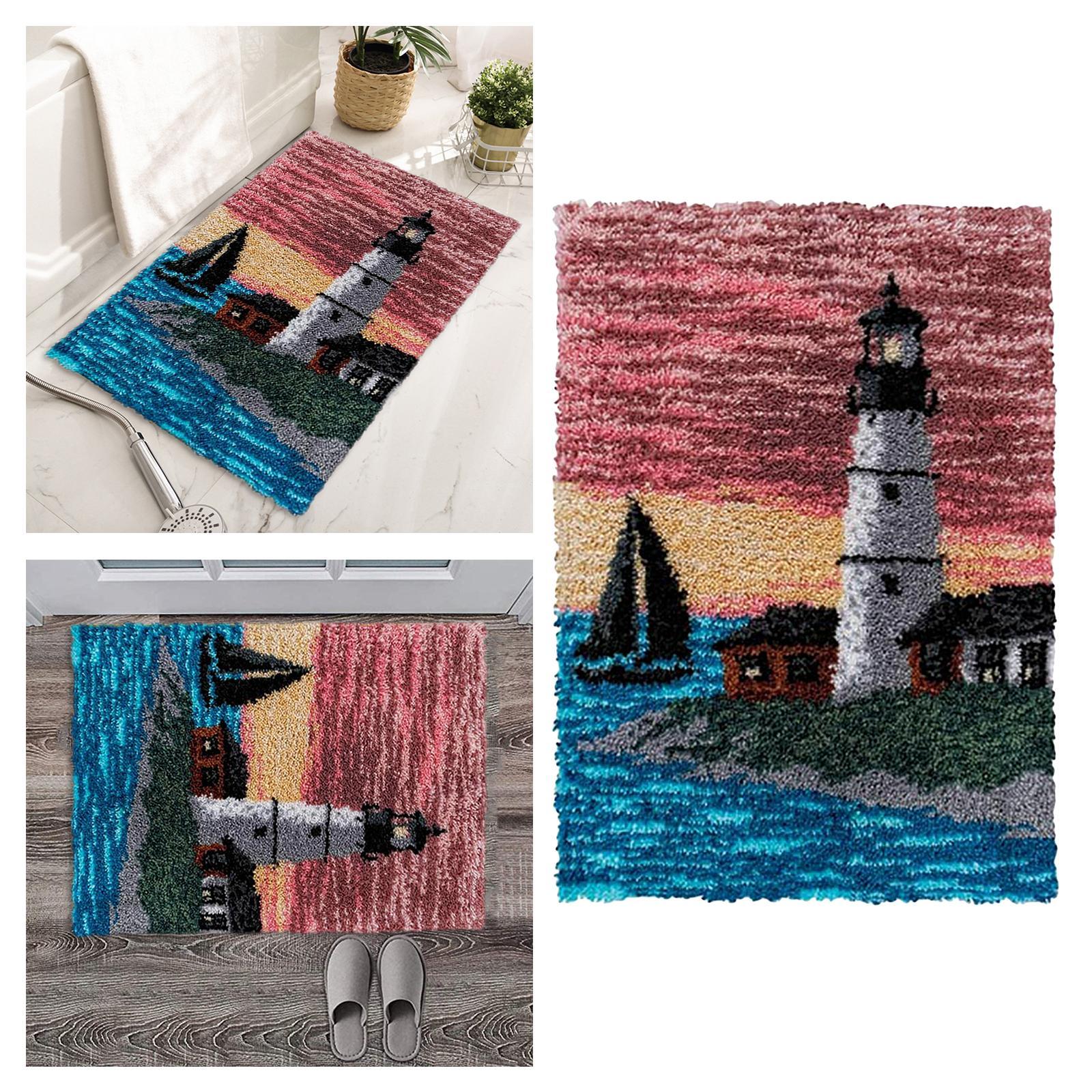 Latch Hook Rug Kits Mat DIY Needlework Embroidery Carpet  Lighthouse