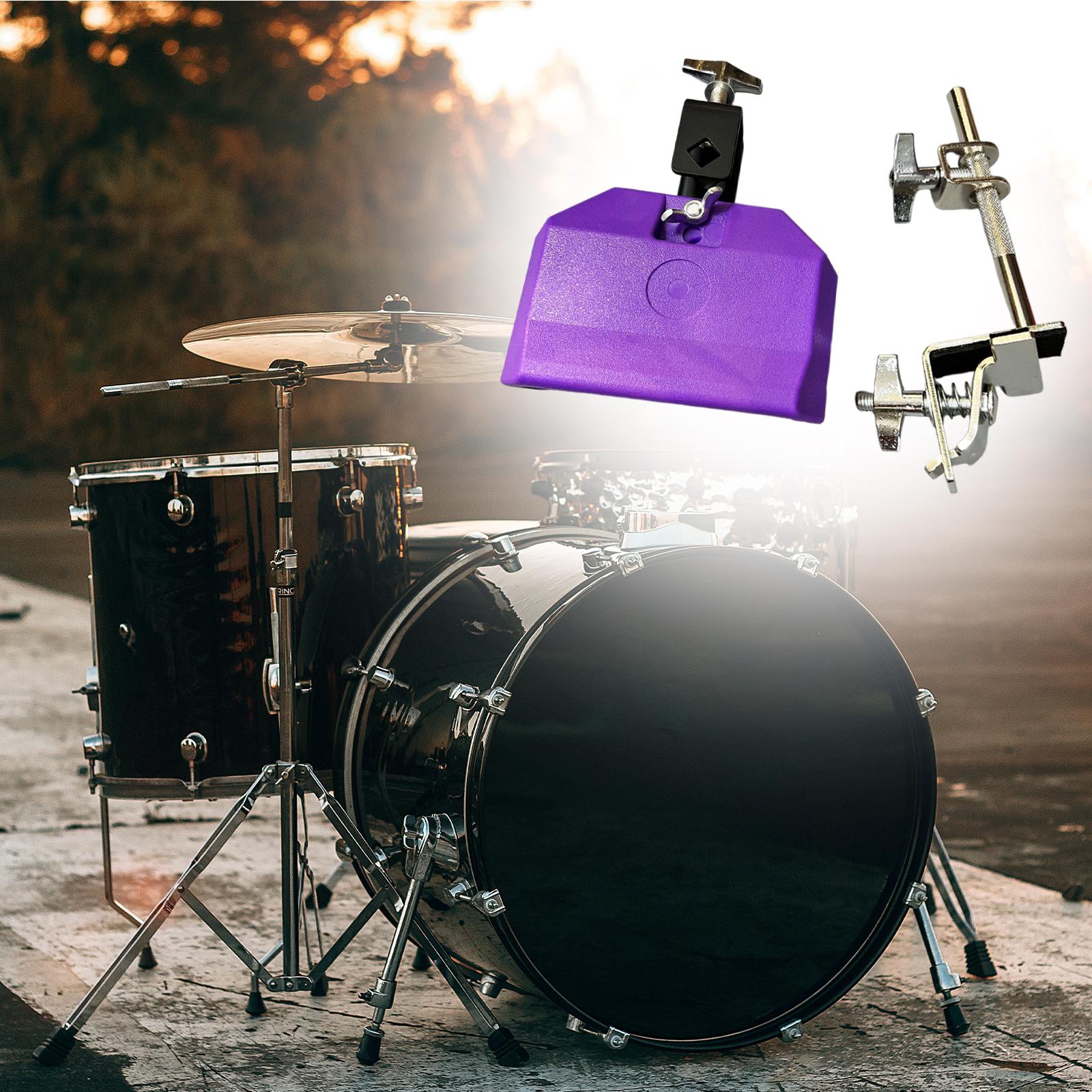 High Pitched Cow Bell with Holder Clamp Percussion for Party Violet