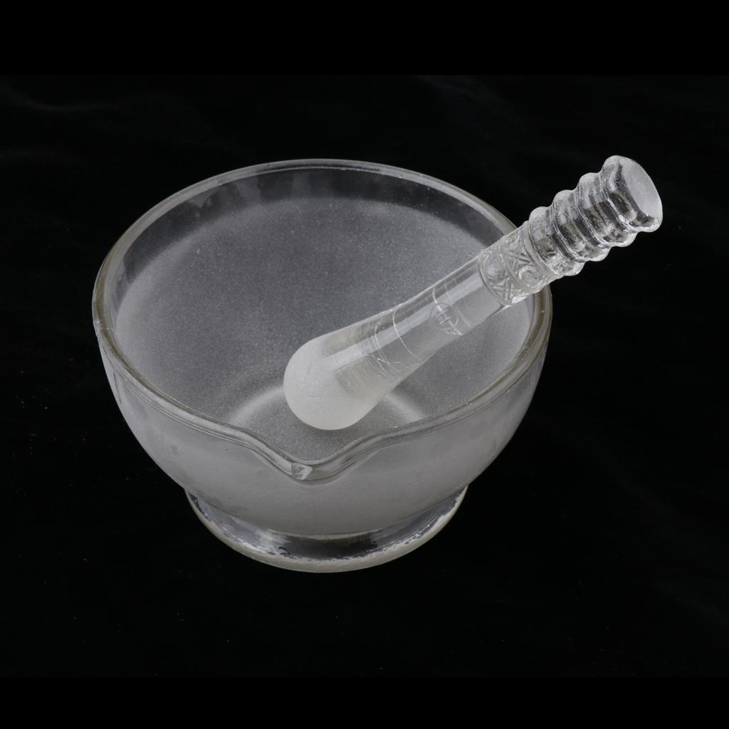 2xGlass Mortar with Pestle Lab Kitchen Spice Drug Grinder Mixer 120mm