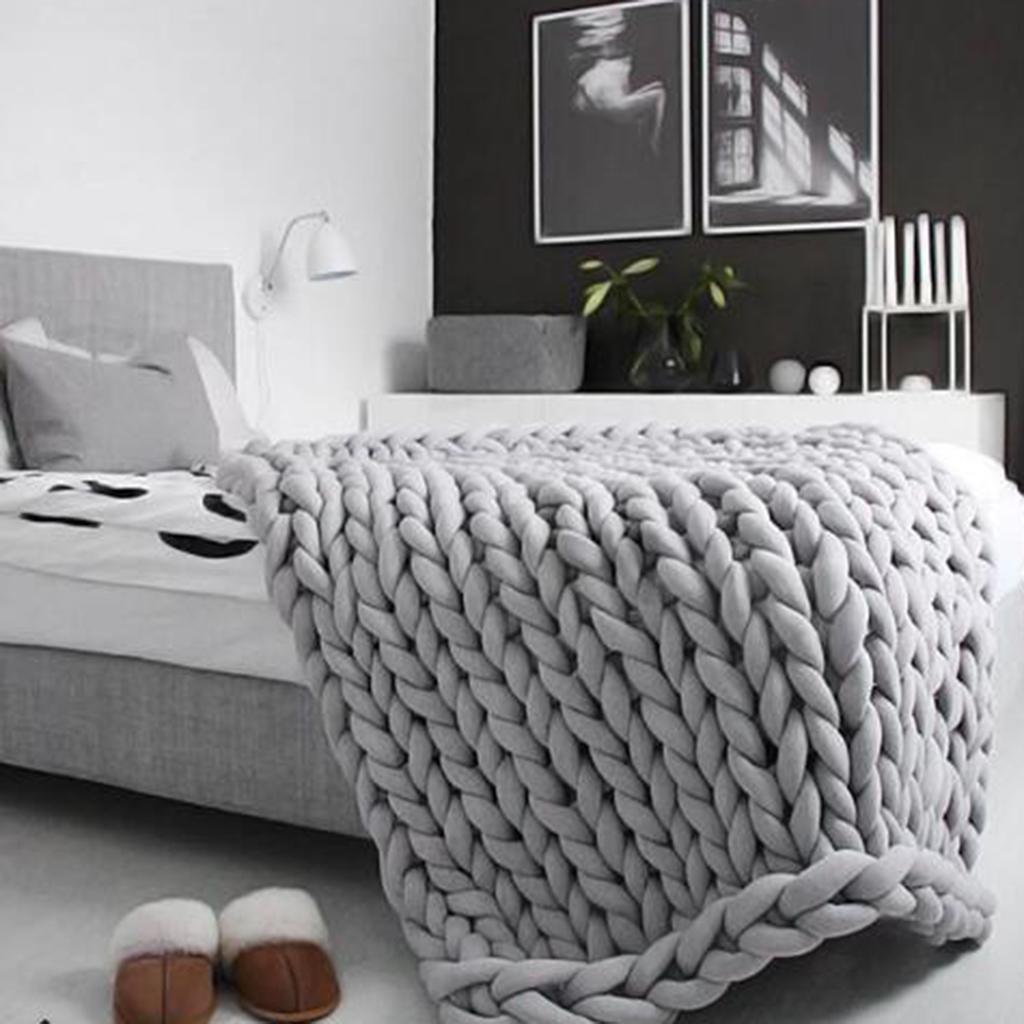 Hand-woven Knitted Blanket Yarn Bulky Knitting Blanket 60 x 60cm - Gray