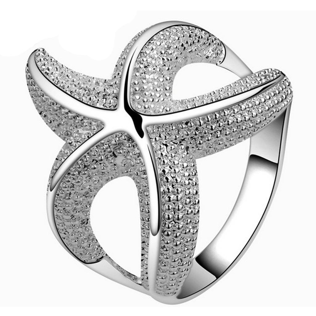 Fashion Women Ladies silver Plated Starfish Shape Finger Ring US size 8