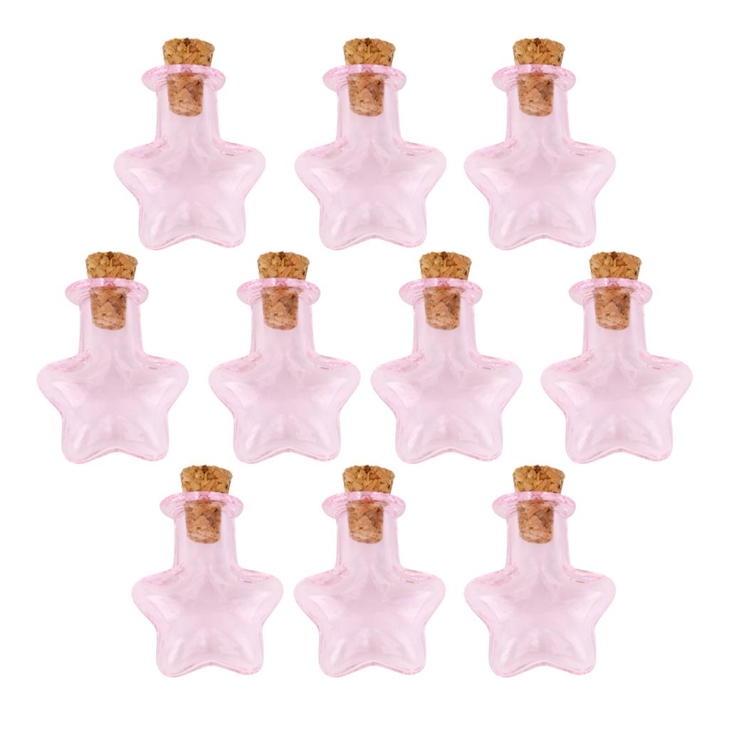 10pcs Pink Mini Glass Bottle Vials Bottle Pendant with Cork Stopper -Star