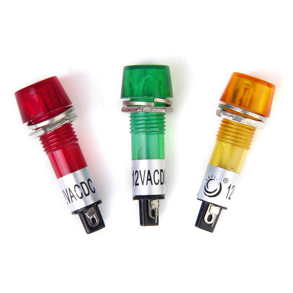 3Pcs Red/ Yellow/ Green 12V AC/DC POWER Signal Indicator LIGHT BULB 
