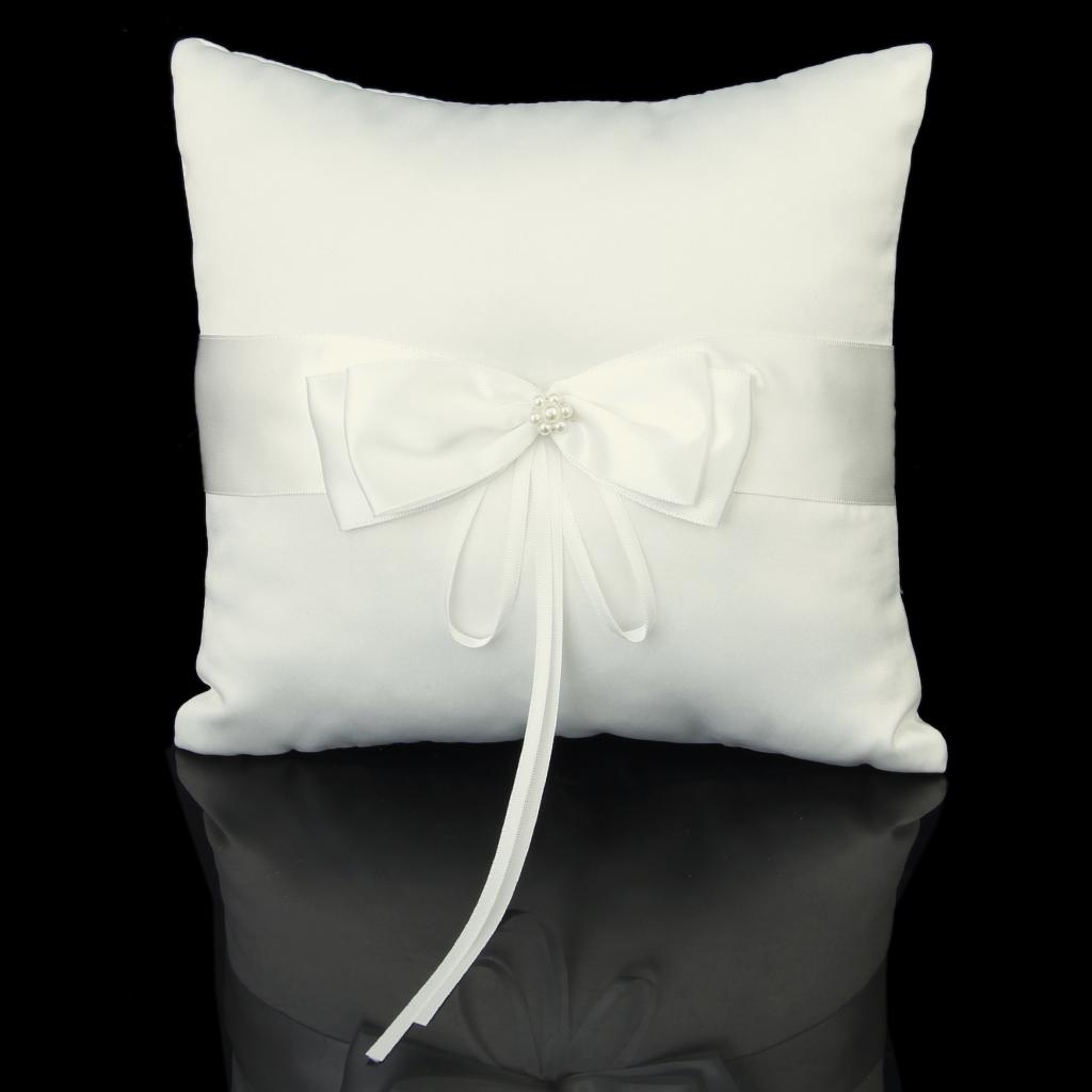 Elegant Satin Bowknot Pearl/Rhinestone Ring Bearer Pillow Cushion Model L