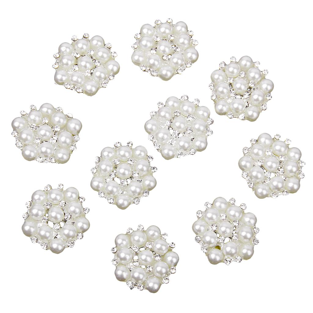 10pcs 20mm Crystal Rhinestone Pearl Flower Embellishments Button Flatback