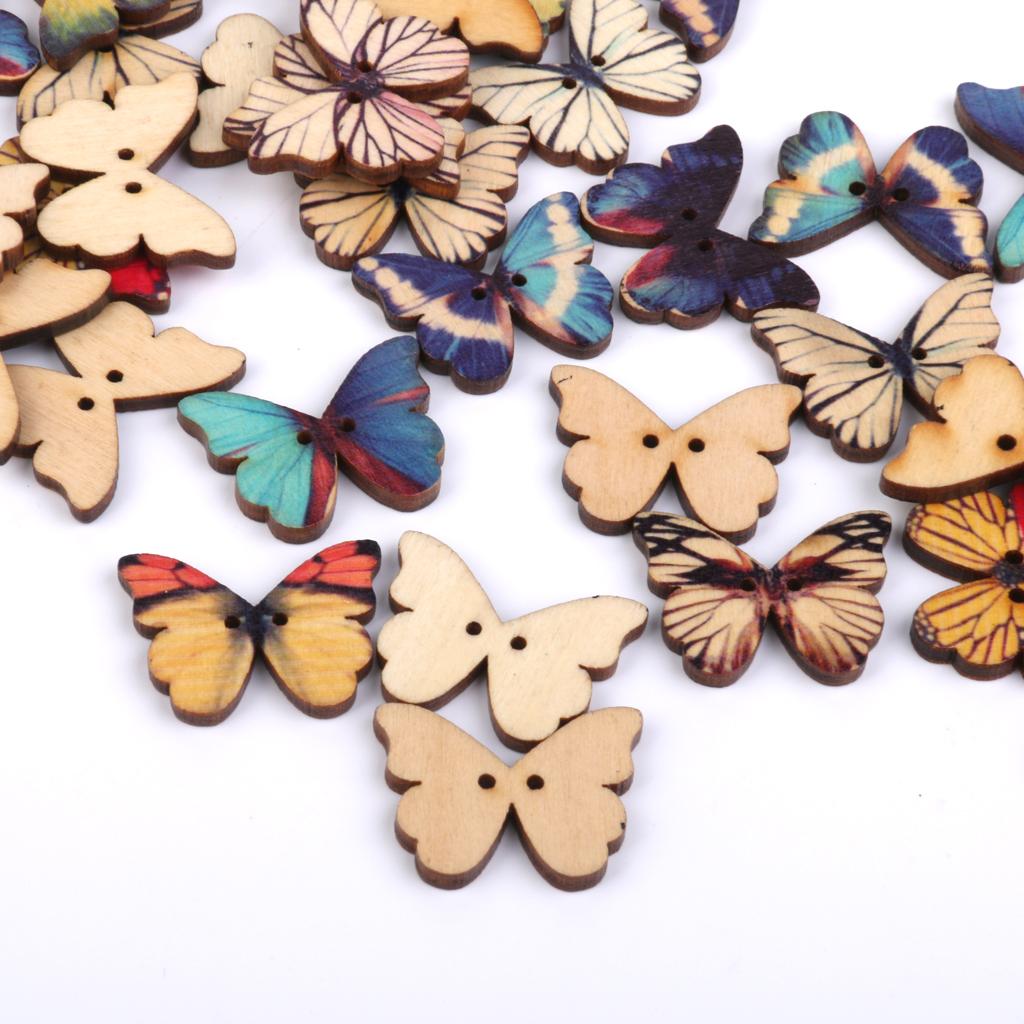 200x Delicate Wooden Butterfly Buttons Creative Sewing DIY Clothes Accessory