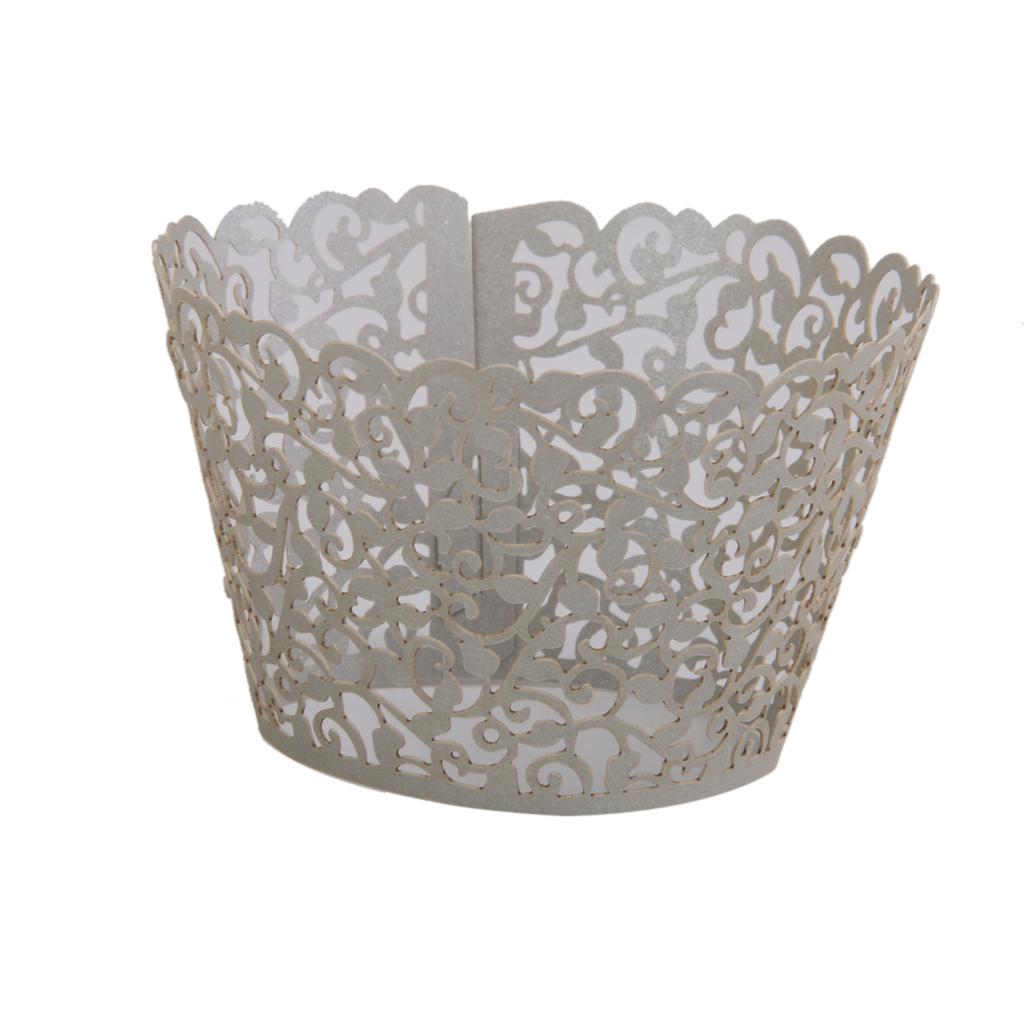 50pcs Cirrus Laser Cut Cake Wraps Cupcake Wrapper Wedding Party Silver Grey