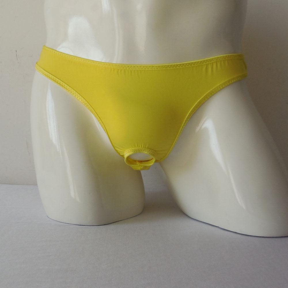 Sexy Men's Comfy Ultrathin Open Pouch Underwear Mini Brifes Yellow