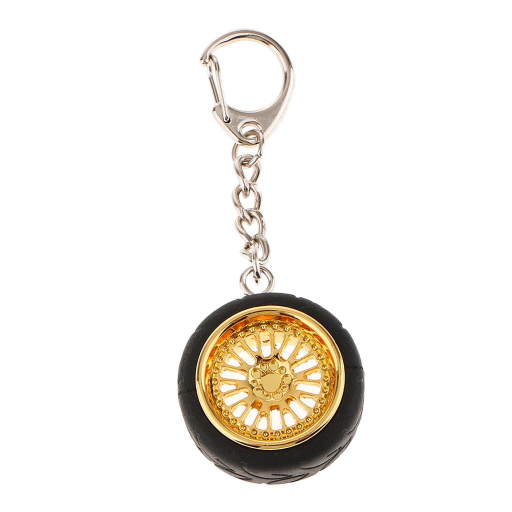 Car Key Ring Creative Wheel Rim Hub Design Chain Keyfob Pendant Golden