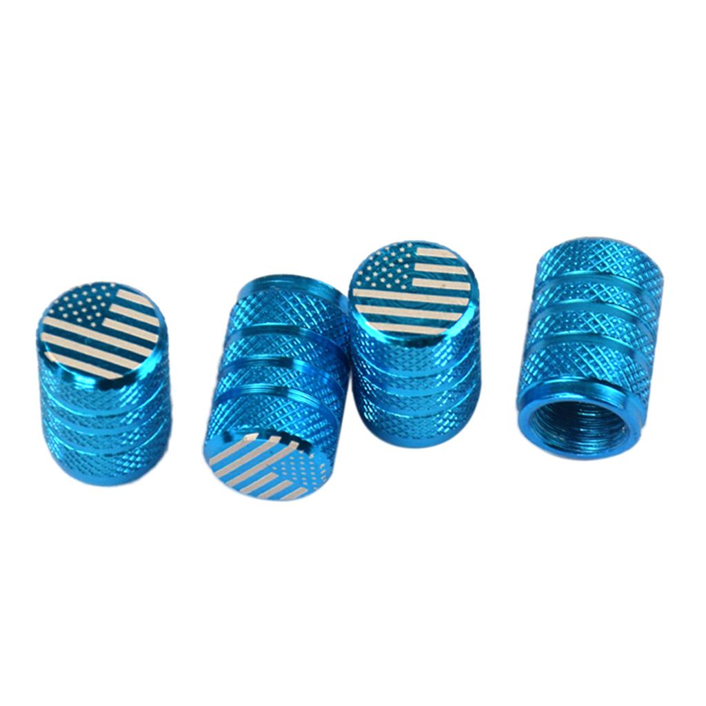 USA American Flag - Tire Rim Valve Stem Caps - Aluminum Sky Blue