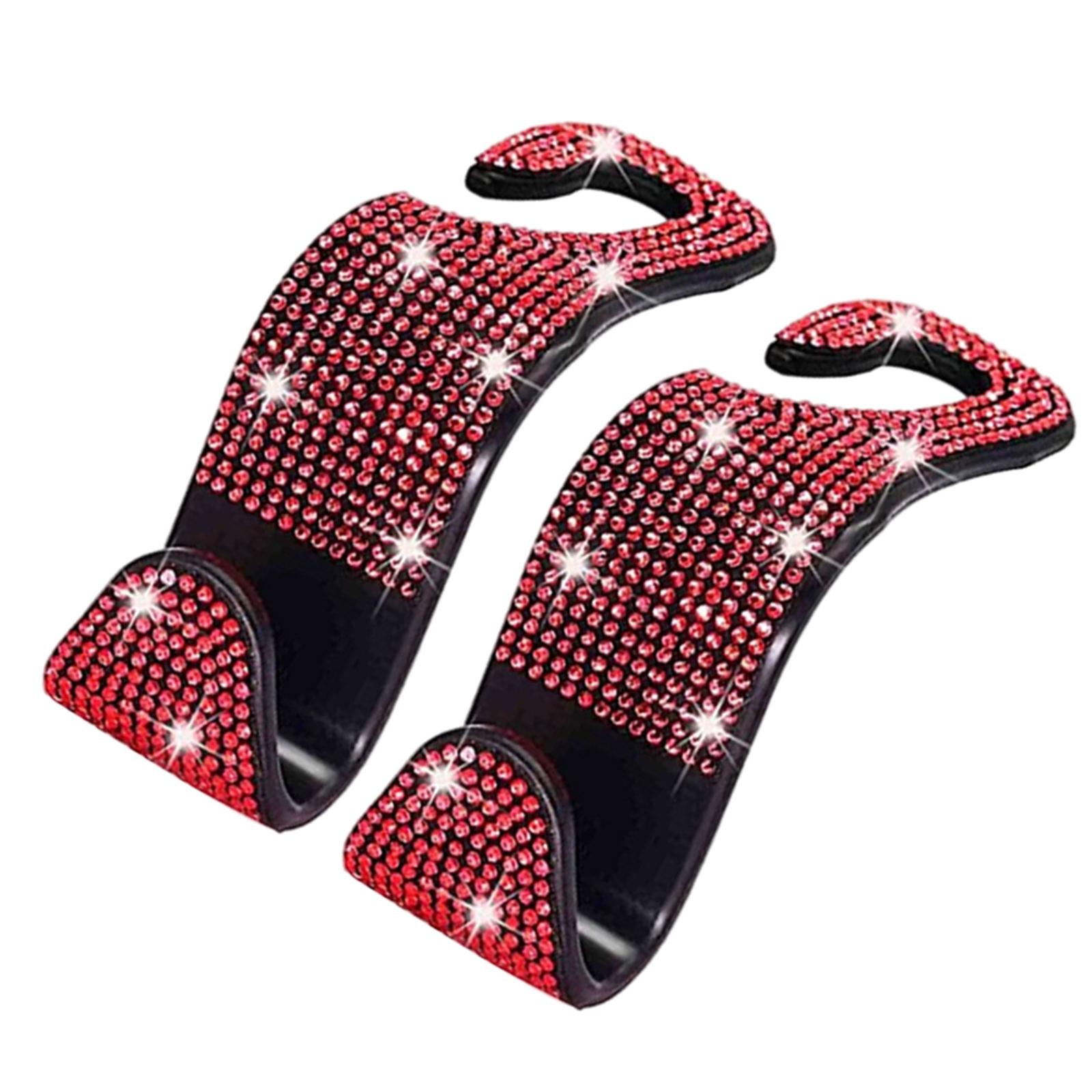 2Count Rhinestone Diamond Car Seatback Storage Hook Hanger Red