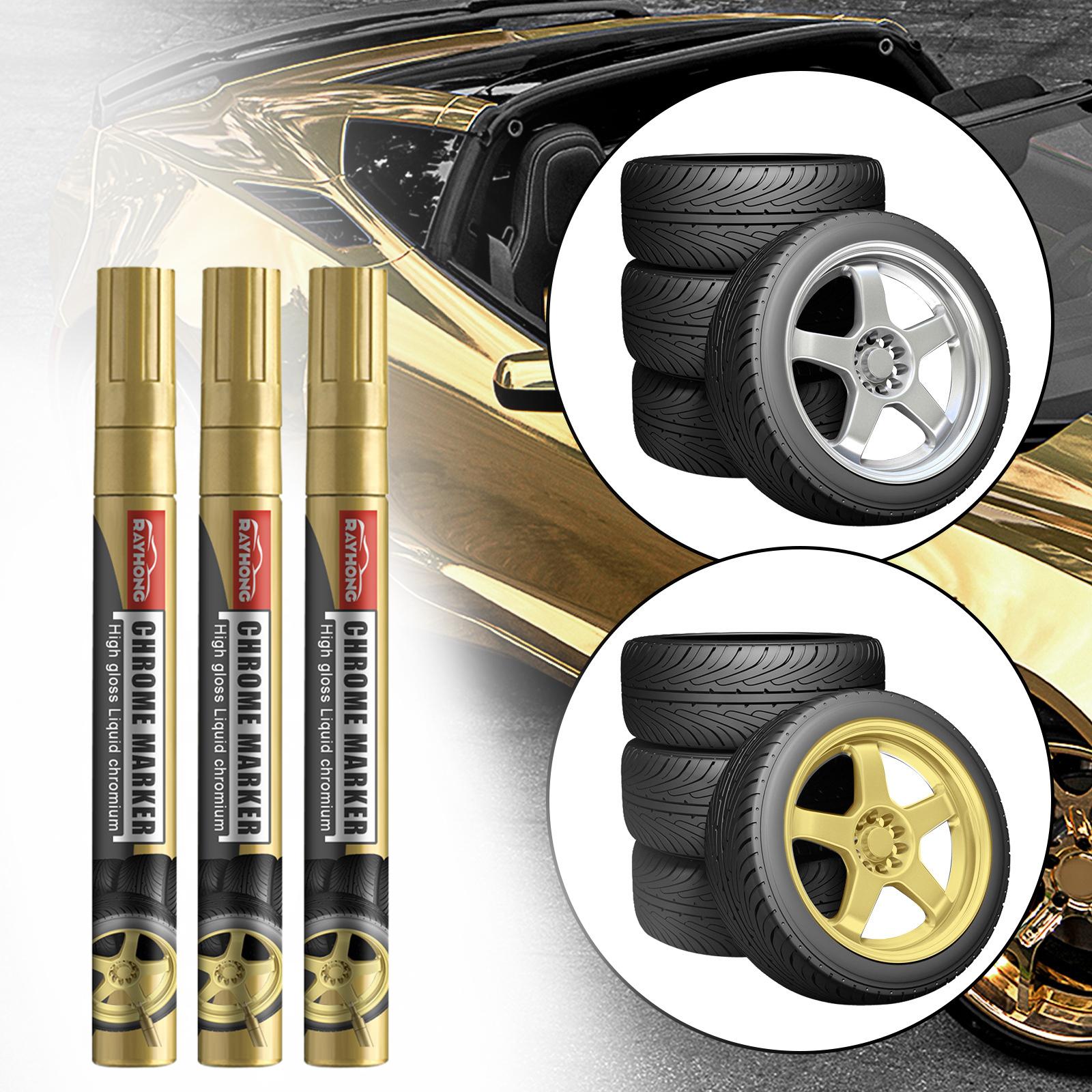 3x Car Tire Paint Pen Tyre Tread Marker Pens for Canvas Wood Fabric Gold