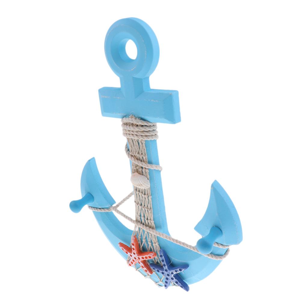 Wooden Nautical Anchor Shaped Wall Hanging Hook Starfish ...