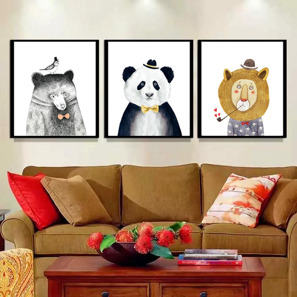 3 Panels Cute Canvas Paintings Wall Decor for Living Room Nursery Room A
