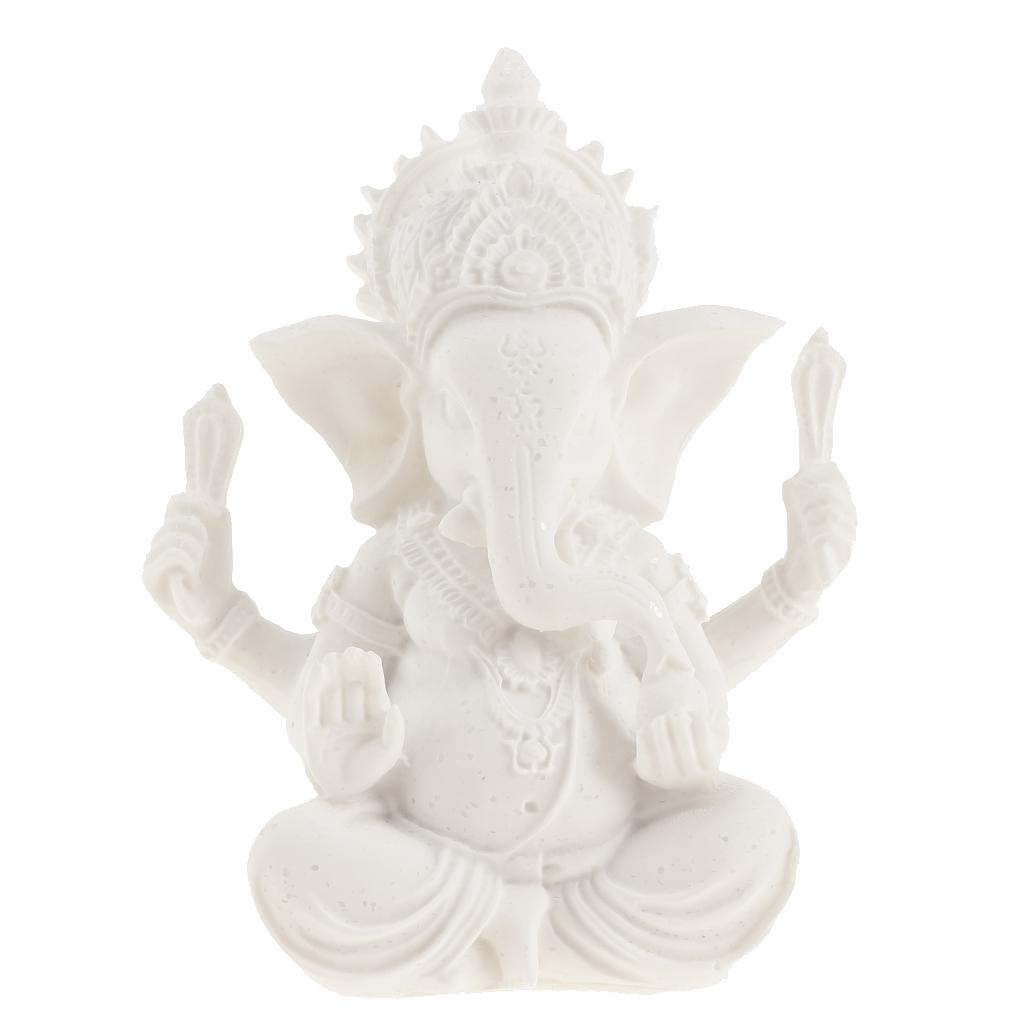 Sandstone Ganesh Statue God Elephant Indian Figurine Ornament White - 10cm