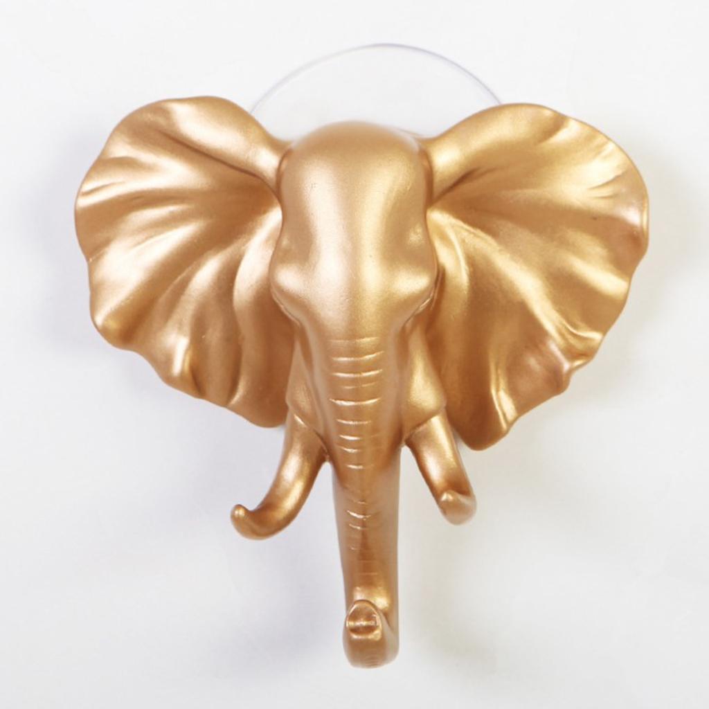 Elk Elephant Head Suction Hooks Wall Hanger Rack Holder  Gold-Elephant