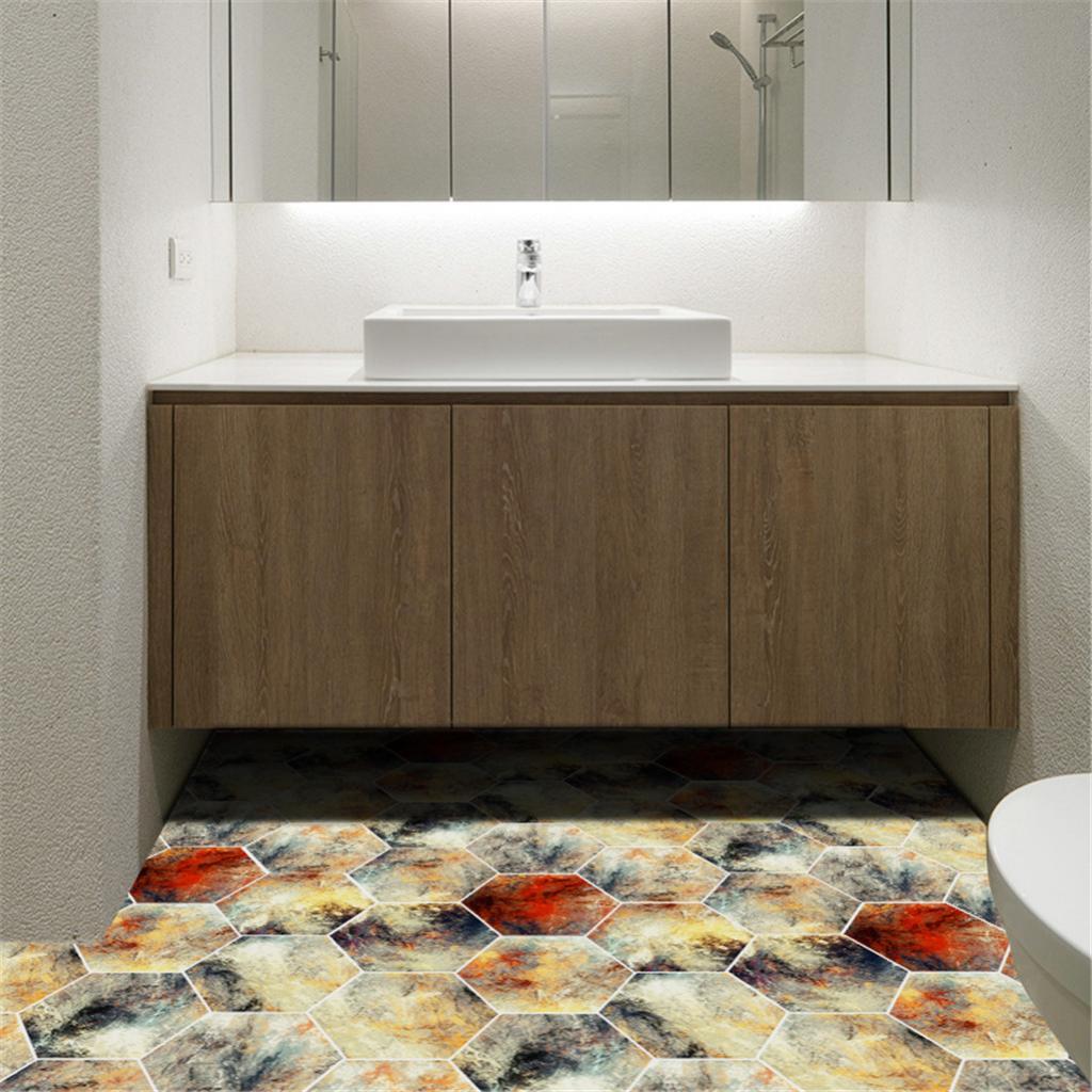 10xHexagonal Wall Floor Sticker Kitchen Bathroom Home Decor Non-Slip Style-4