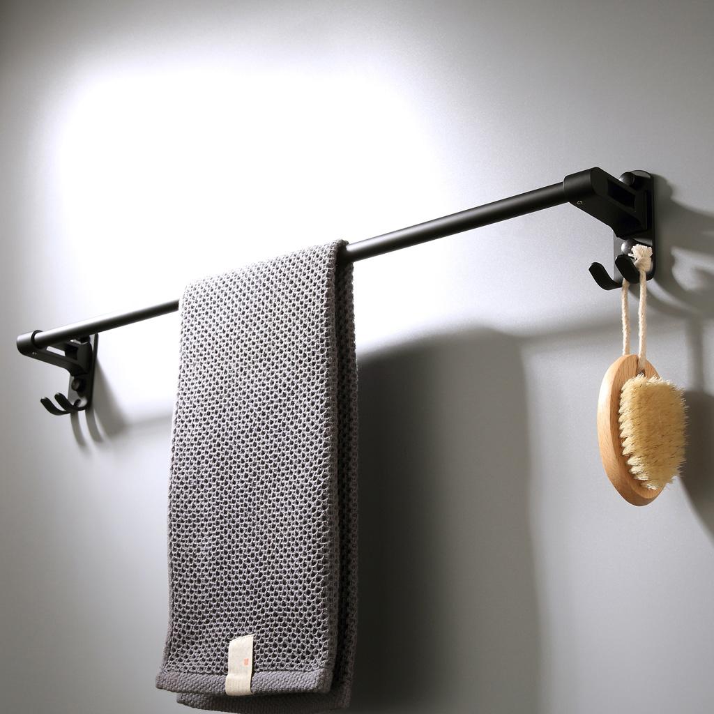 59 cm aluminum black matte bathroom towel rack with hooks Black_1 bar