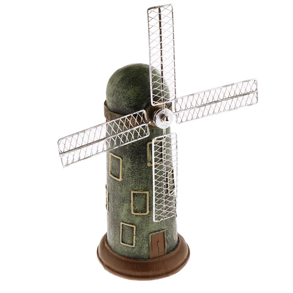 Rustic Dutch Windmill Model Statue Figurine Money Saving Box Decor Green