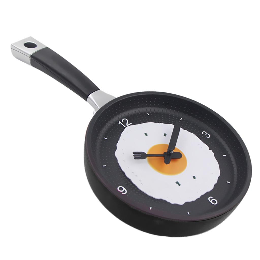 Creative Pan with Fried Egg Shape Wall Clock for Kitchen Bedroom Black