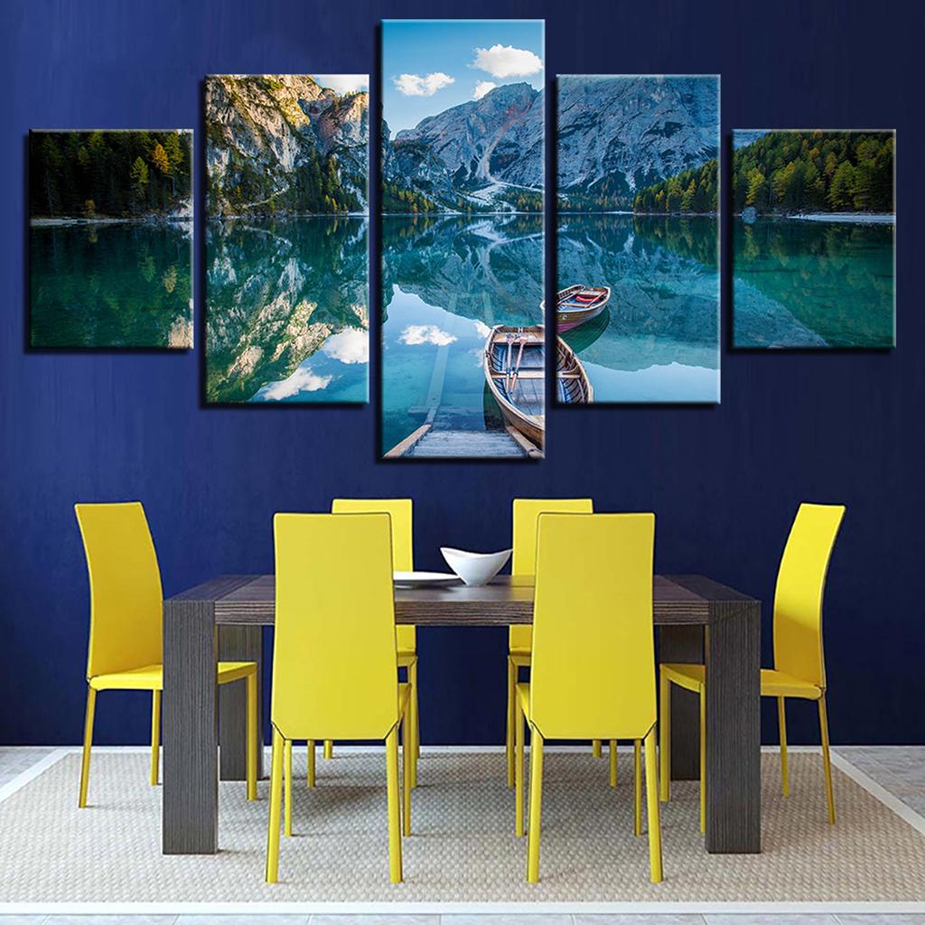 Modern 5 Panels Paintings on Canvas Wall Art Landscape  Mountain and Lake