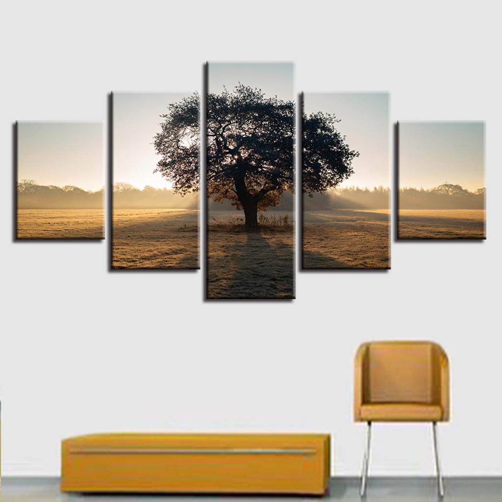 Modern 5 Panels Paintings on Canvas Wall Art Landscape Sunrise