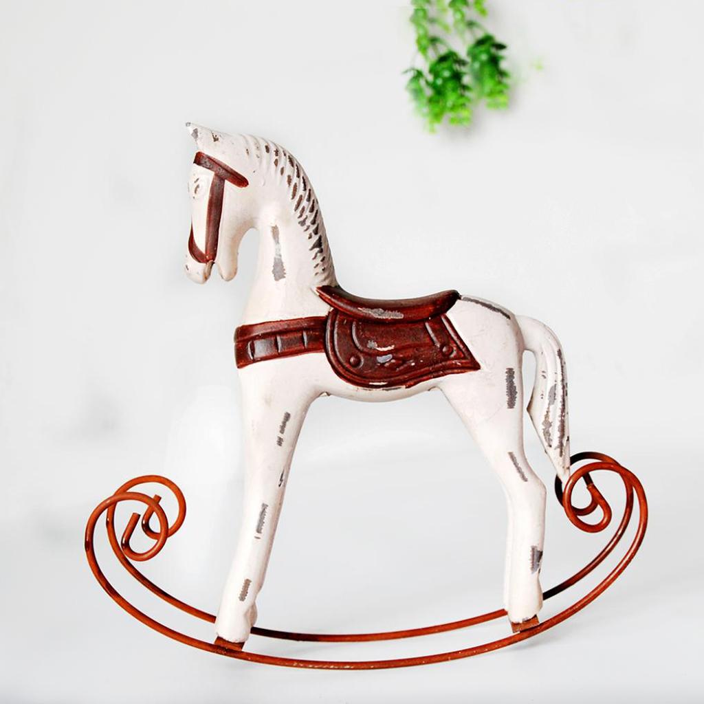 Mini Wooden Rocking Horse Kids Toys Desktop Ornament Warm White