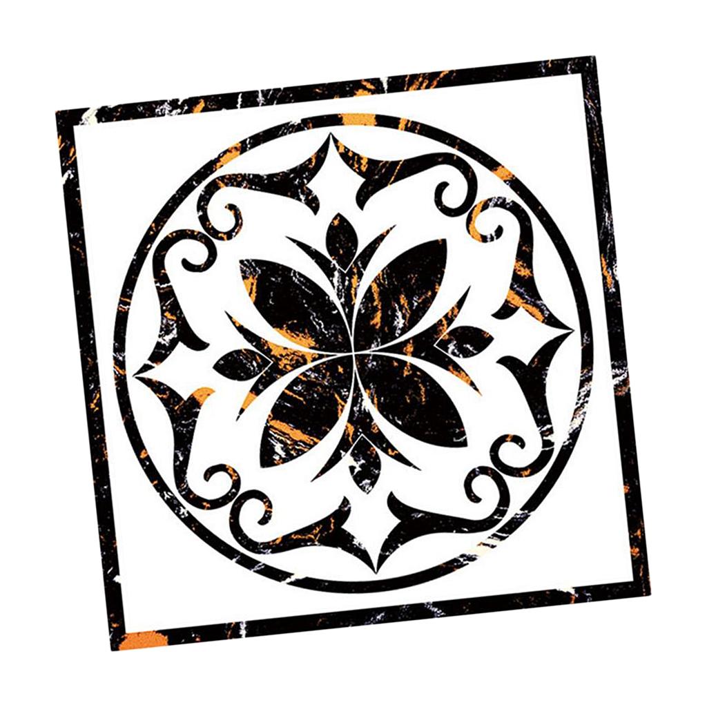 Marbling Wall Floor Tile Stickers Black Golden Marbling flower+Ring 40x40cm