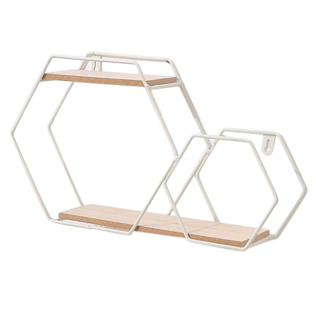 Wall-Mounted Double-Layer Rhombus Bookcase Wall Hanging Rack Platform White