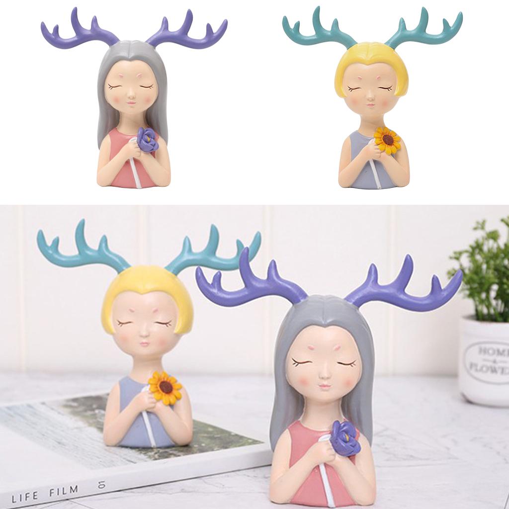 Wing Girls Antlers Statues Sculpture Figurine Tabletop Ornaments Purple