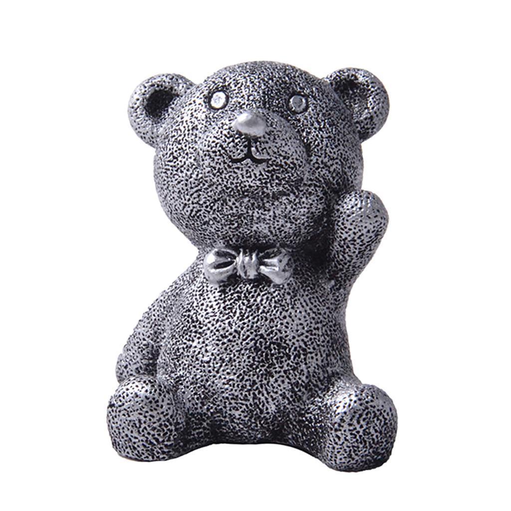 Desktop Bear Figurine Resin Landscape Ornaments Doll Kids Gift Toys Silver