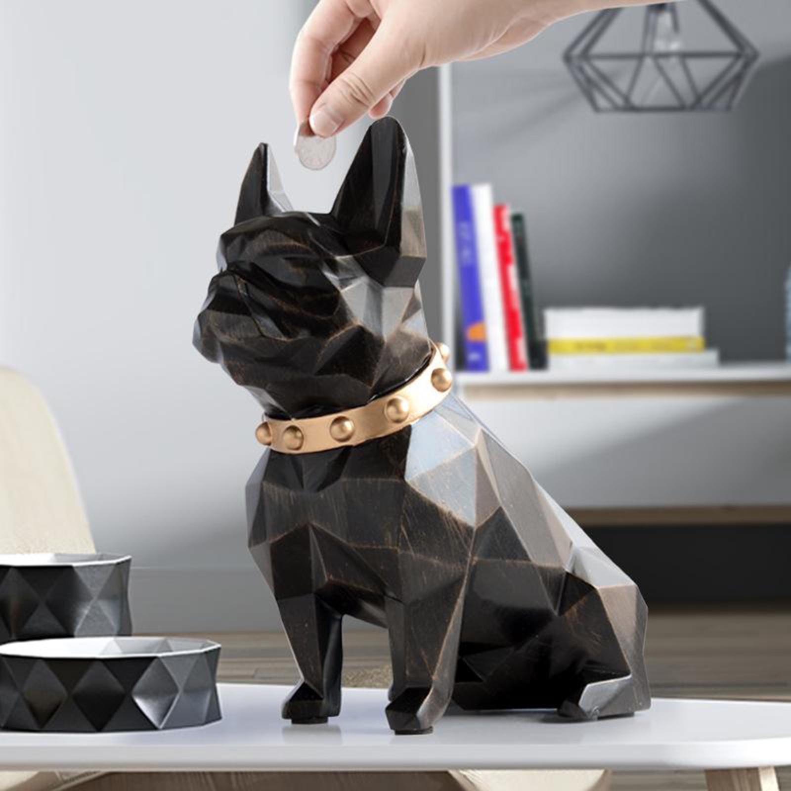 Bulldog Piggy Bank Figurine Artistic Dog Money Box Pot Child Gift Black