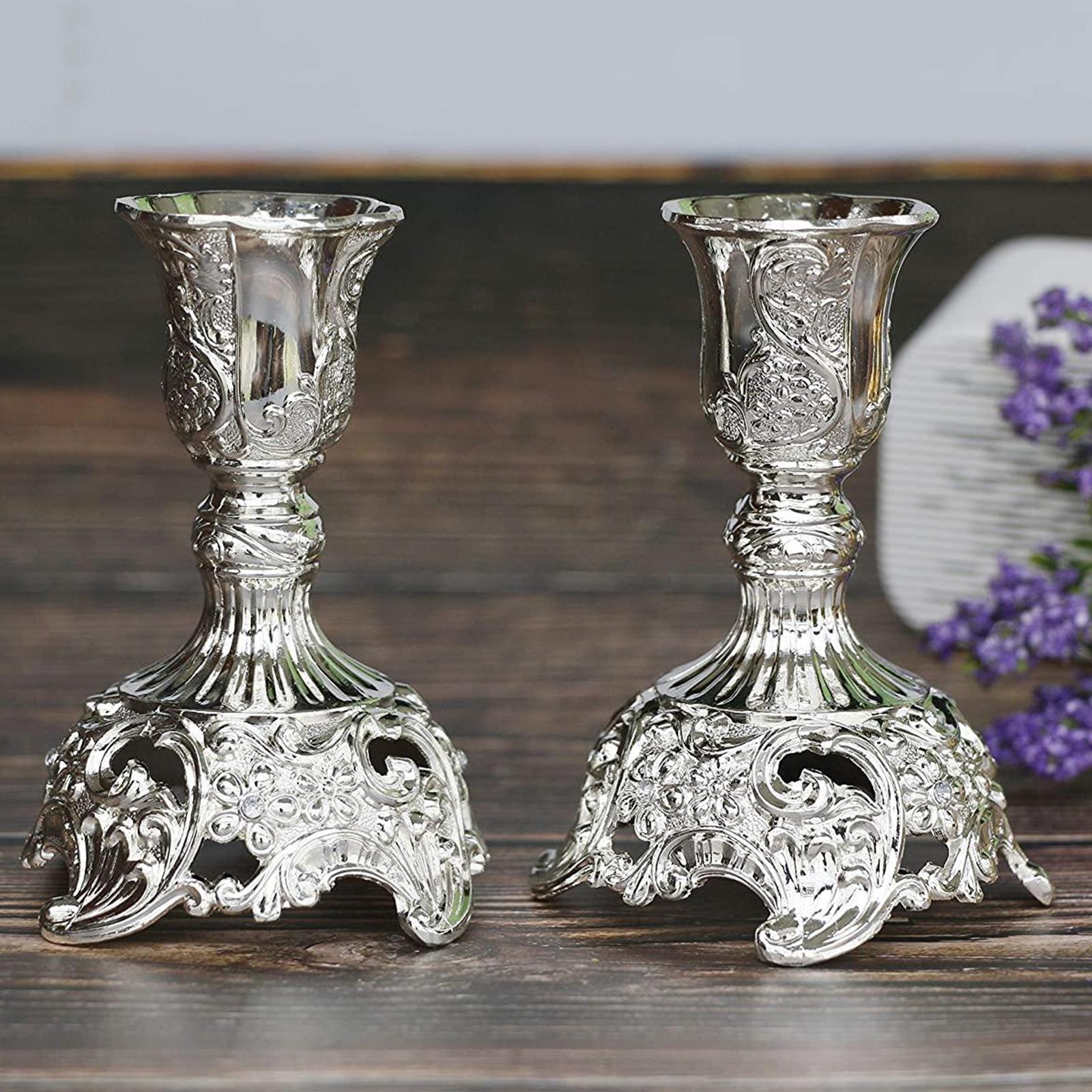 Metal Flowers Candlestick Holders Home Dinner Candle Holder Silver 3x3x4inch