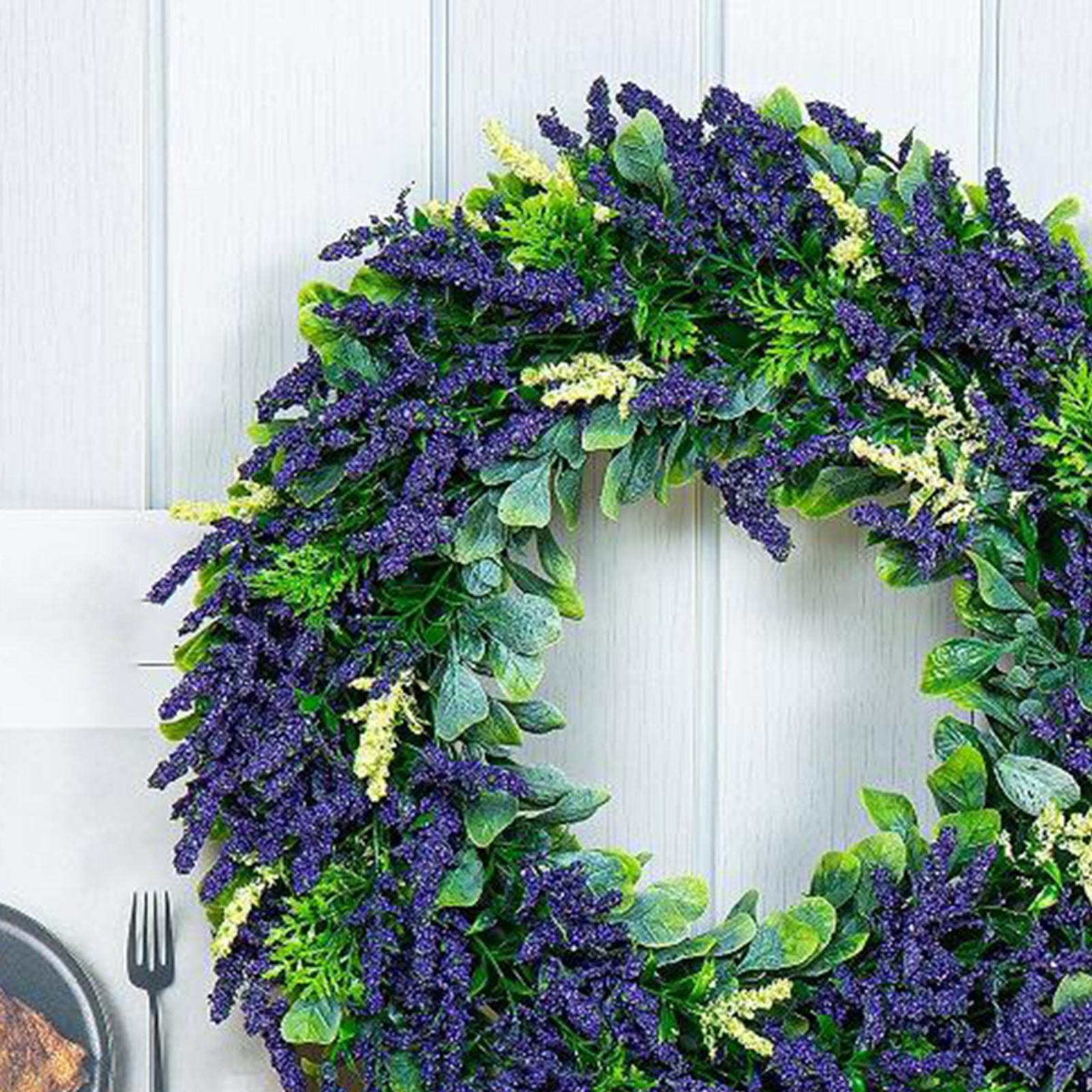 40cm Artificial Lavender Hanging Wreath Front Door Flower Wall Garland Decor