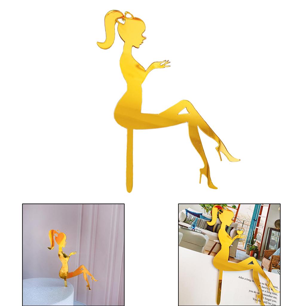 DIY High Heel Girl Lady Silhouette Wedding Birthday Cake Topper Golden