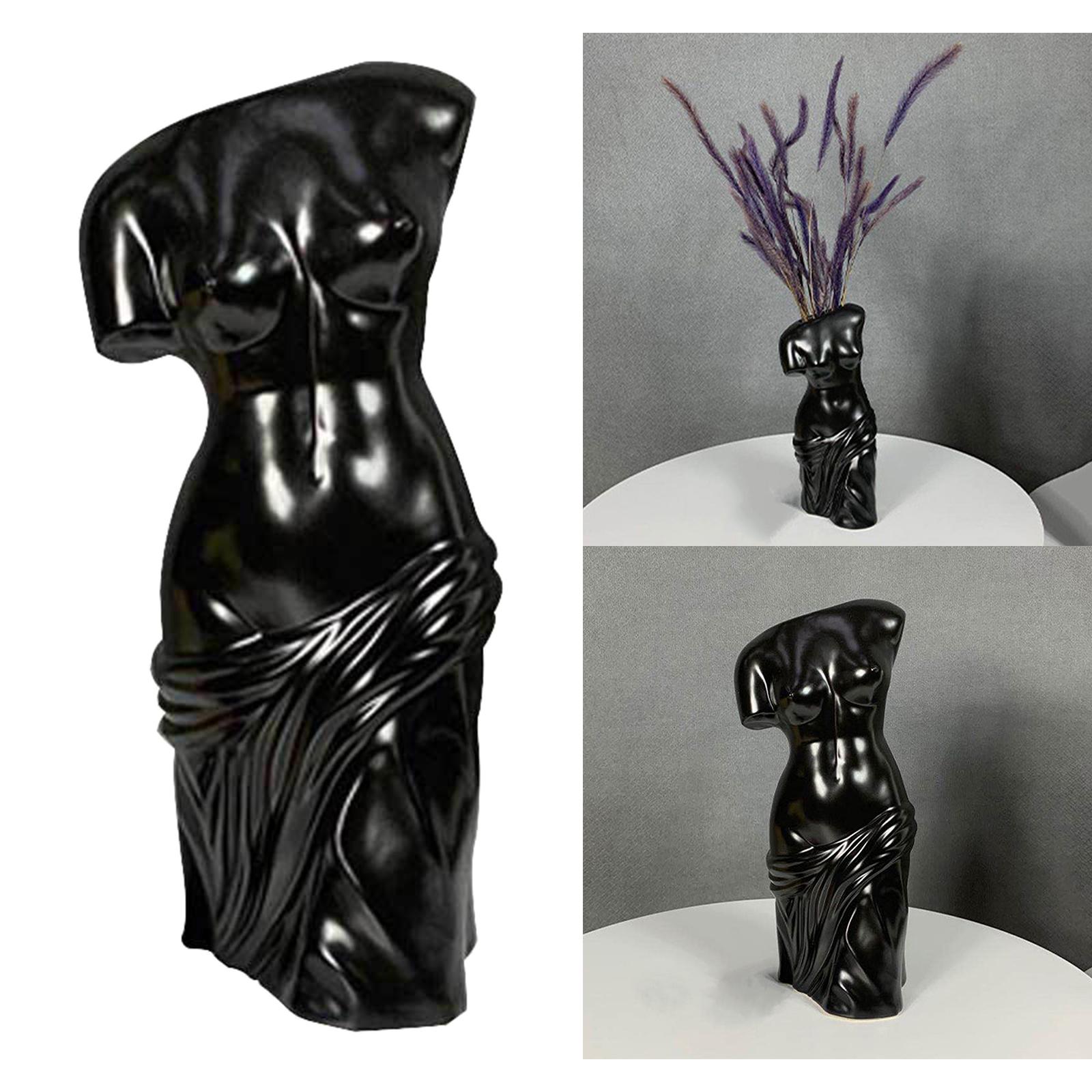 Art Human Body Vase Ceramic Flower Pot Plants Planter 9.5x9x22.5cm Black