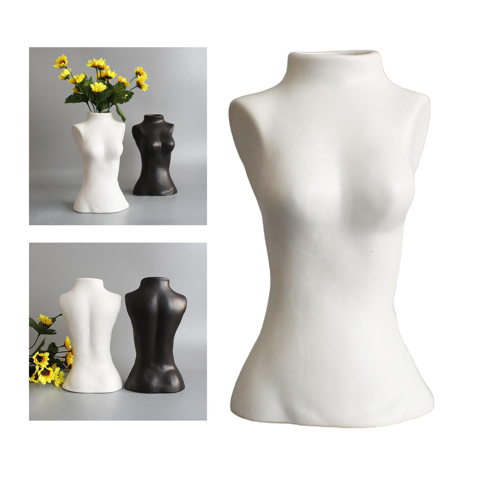 Ceramic Body Vase Face Plants Pot Statues Ornament White 12x10x20.5 cm