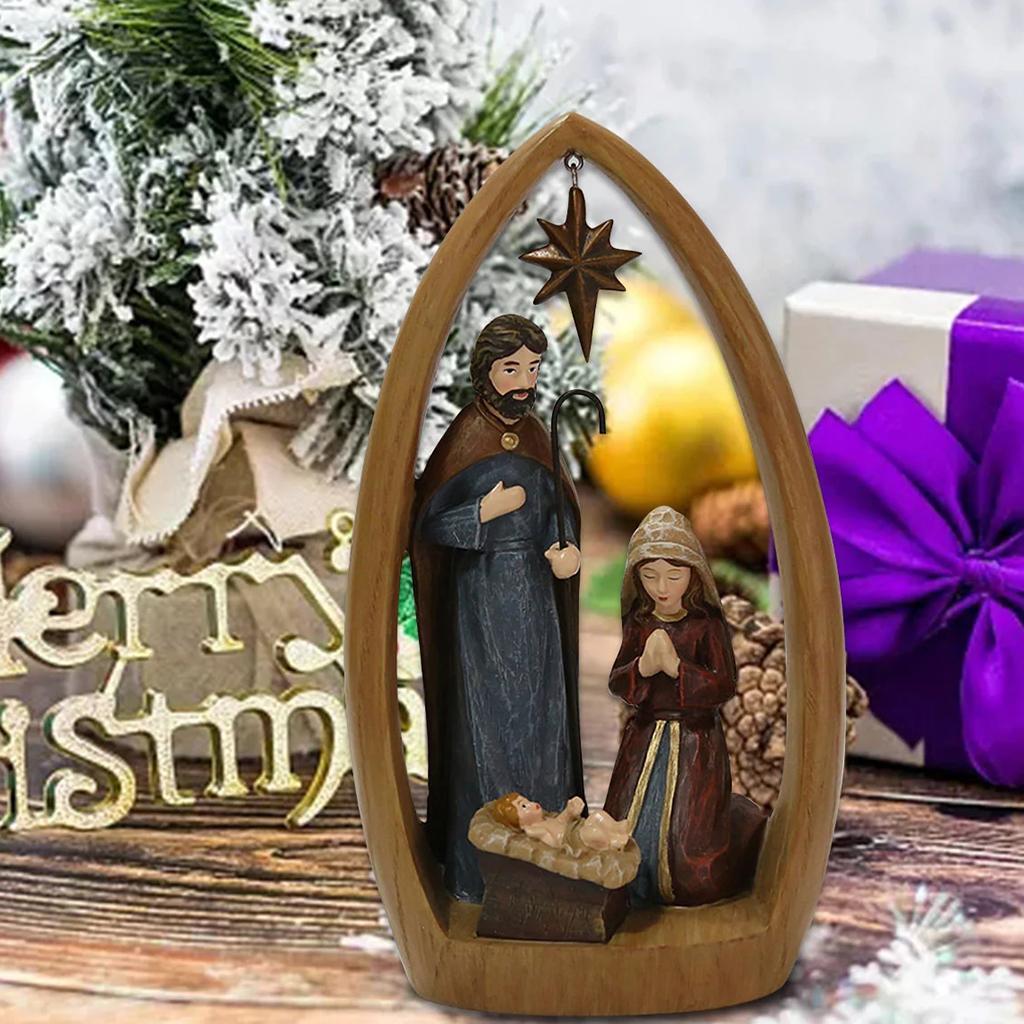Christmas Nativity Scene Figures Resin Crafts Ornaments 22.5x12.5x7.5CM