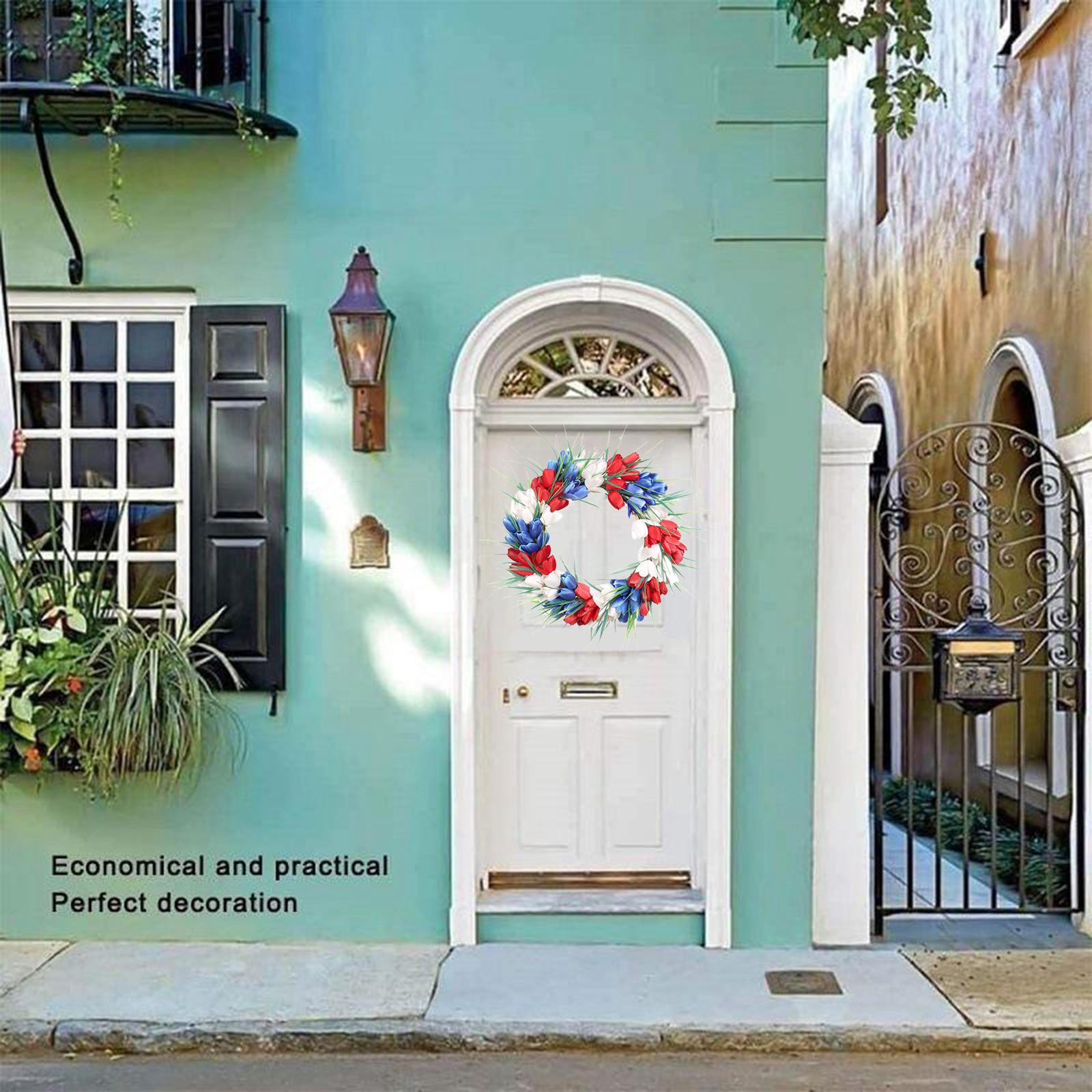 American Independence Day Wreath for Front Door - Patriotic Tulip Garland