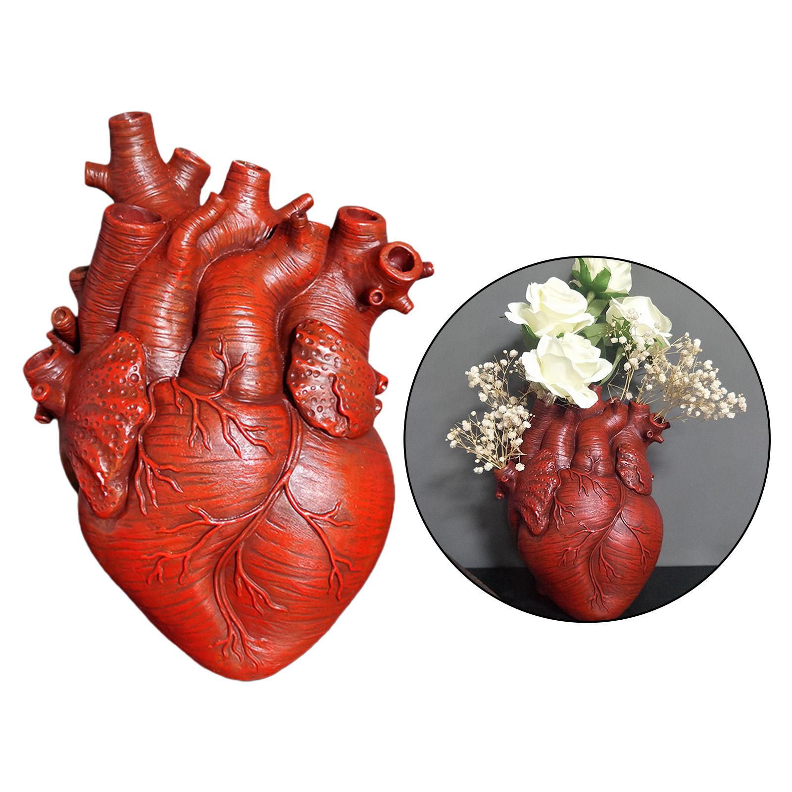 Anatomical Heart Vase Resin Flower Pot Desktop Ornament Home Cabinet Red